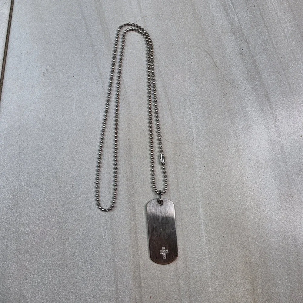 Stainless‎ Steel Dog Tag Necklace Cross Embossed TD MY LUV Engraved Ball Chain